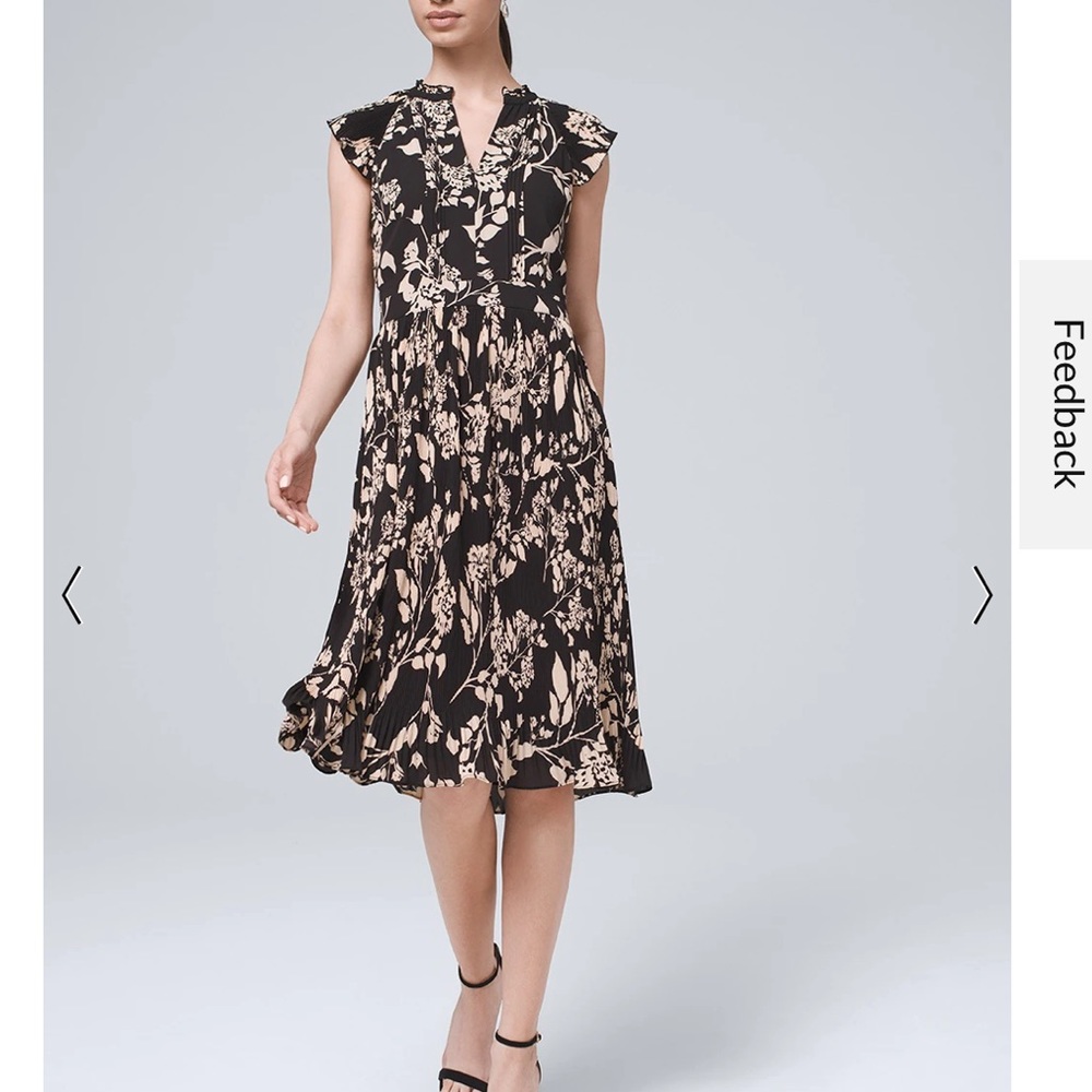 WHBM New Black Brown Floral Print Midi Flow Dress